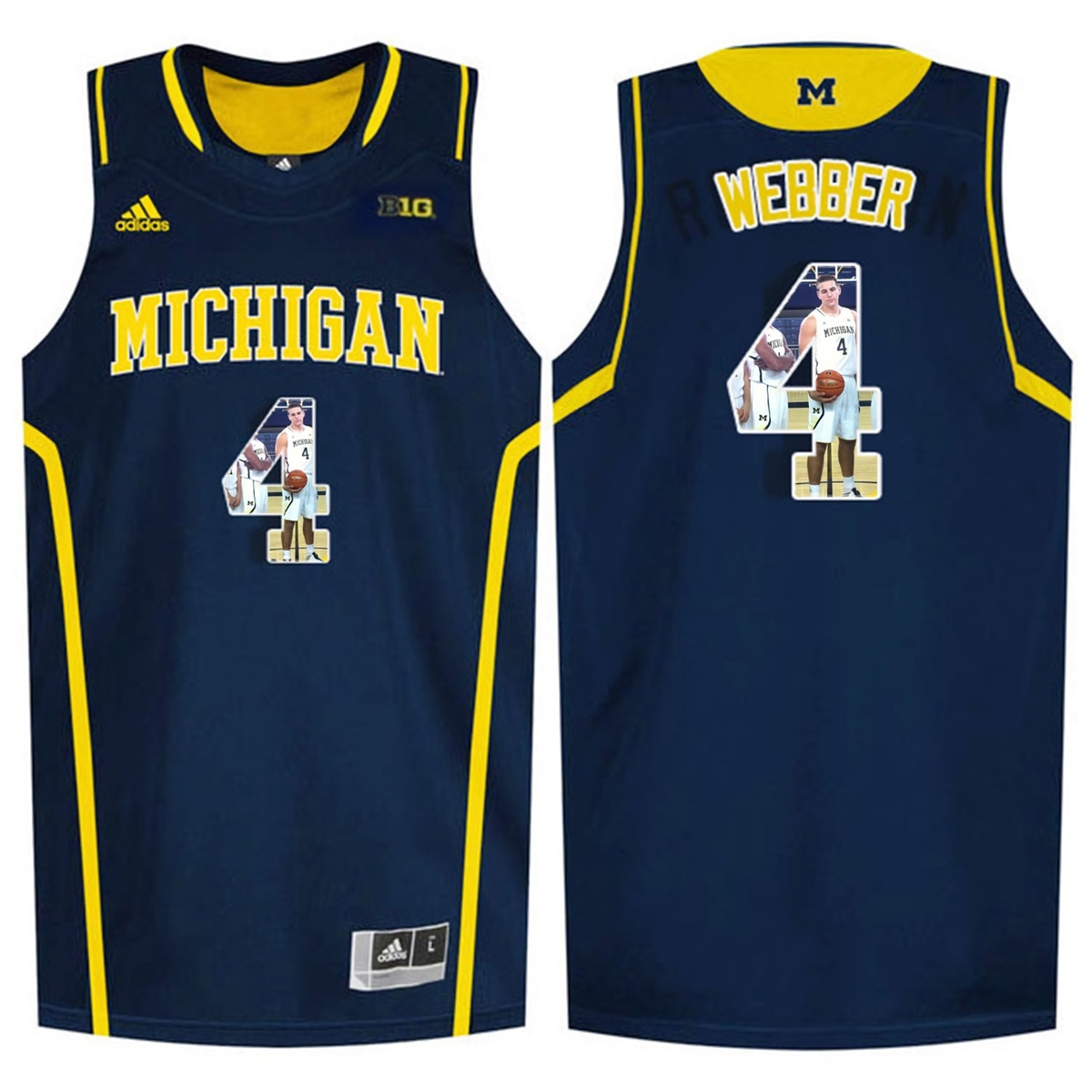 Michigan Wolverines Men's NCAA Chirs Webber #4 Navy Blue Player Art Player Pictorial Tank Top College Basketball Jersey SYM5849ON